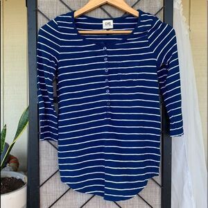 C&S Blue White Striped 3/4 Sleeve Boat Shirt XS